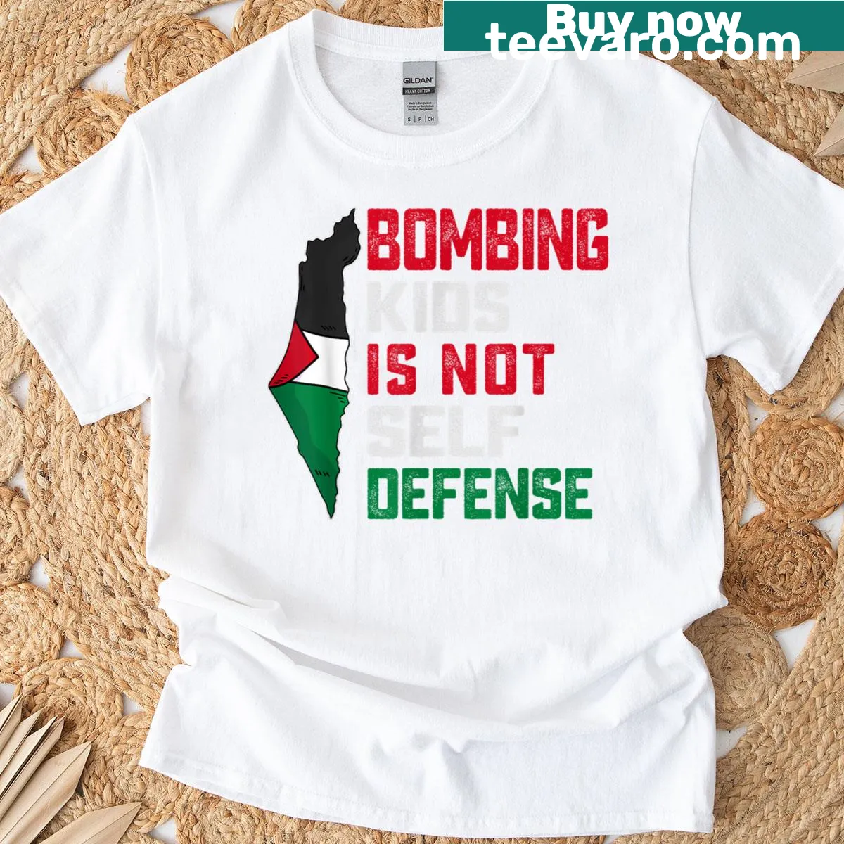 Vintage design of Palestine flag with a statement on a t-shirt — on a men's t-shirt
