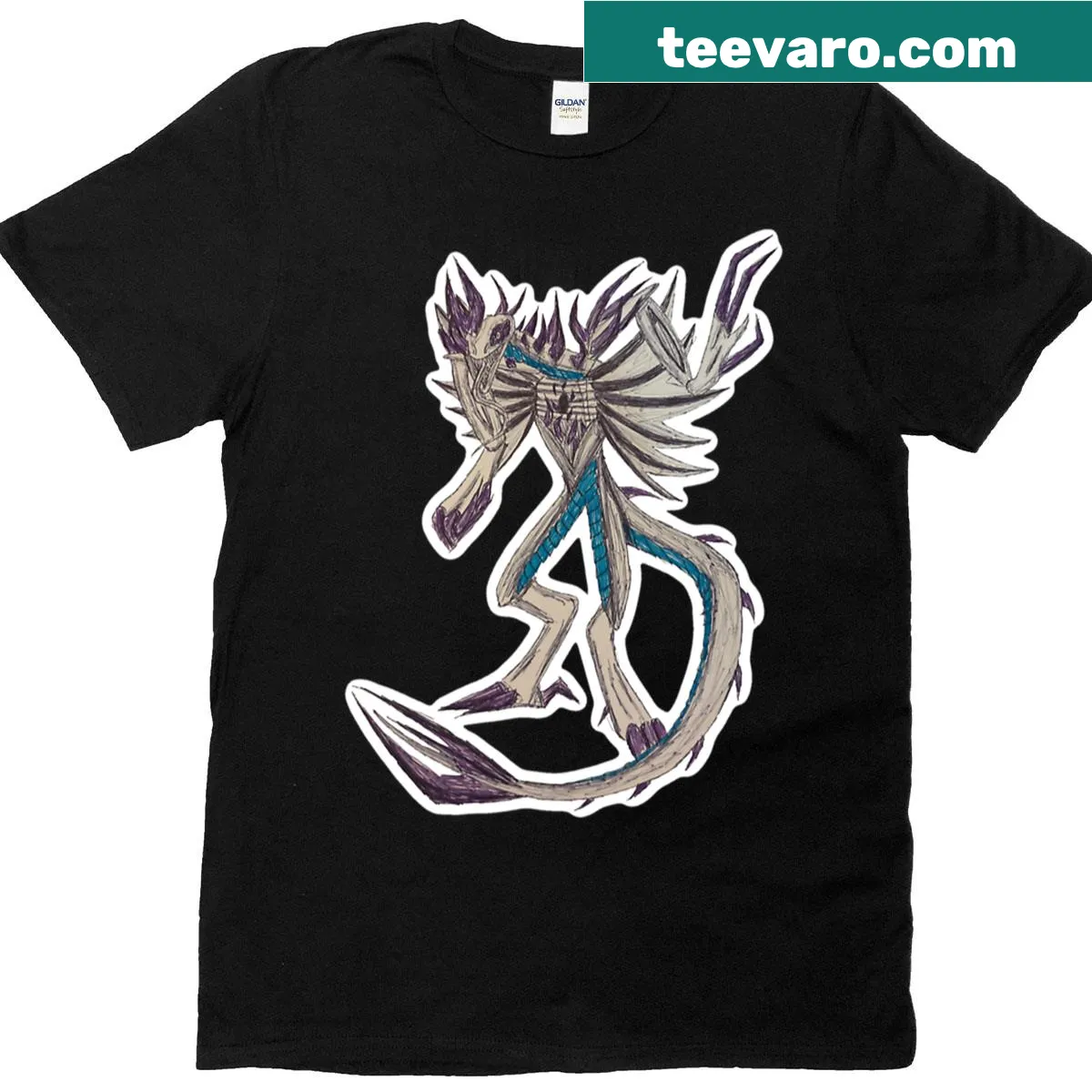 Illustration of a serpent with bone wings on a T-shirt — on a men's t-shirt
