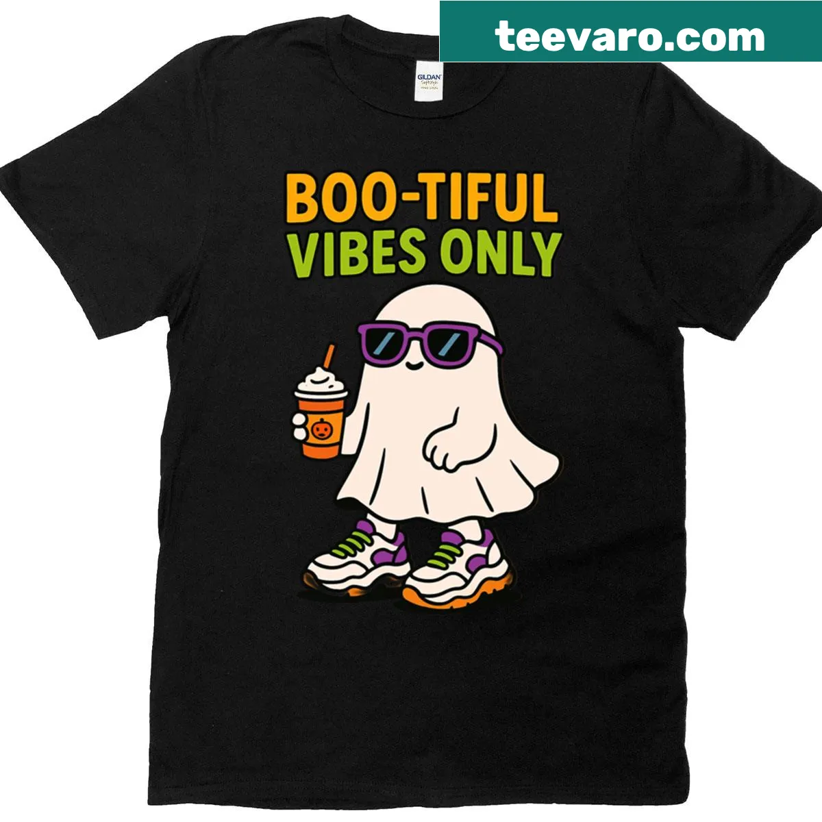 Cute Halloween t-shirt with a ghost and fun text — on a men's t-shirt