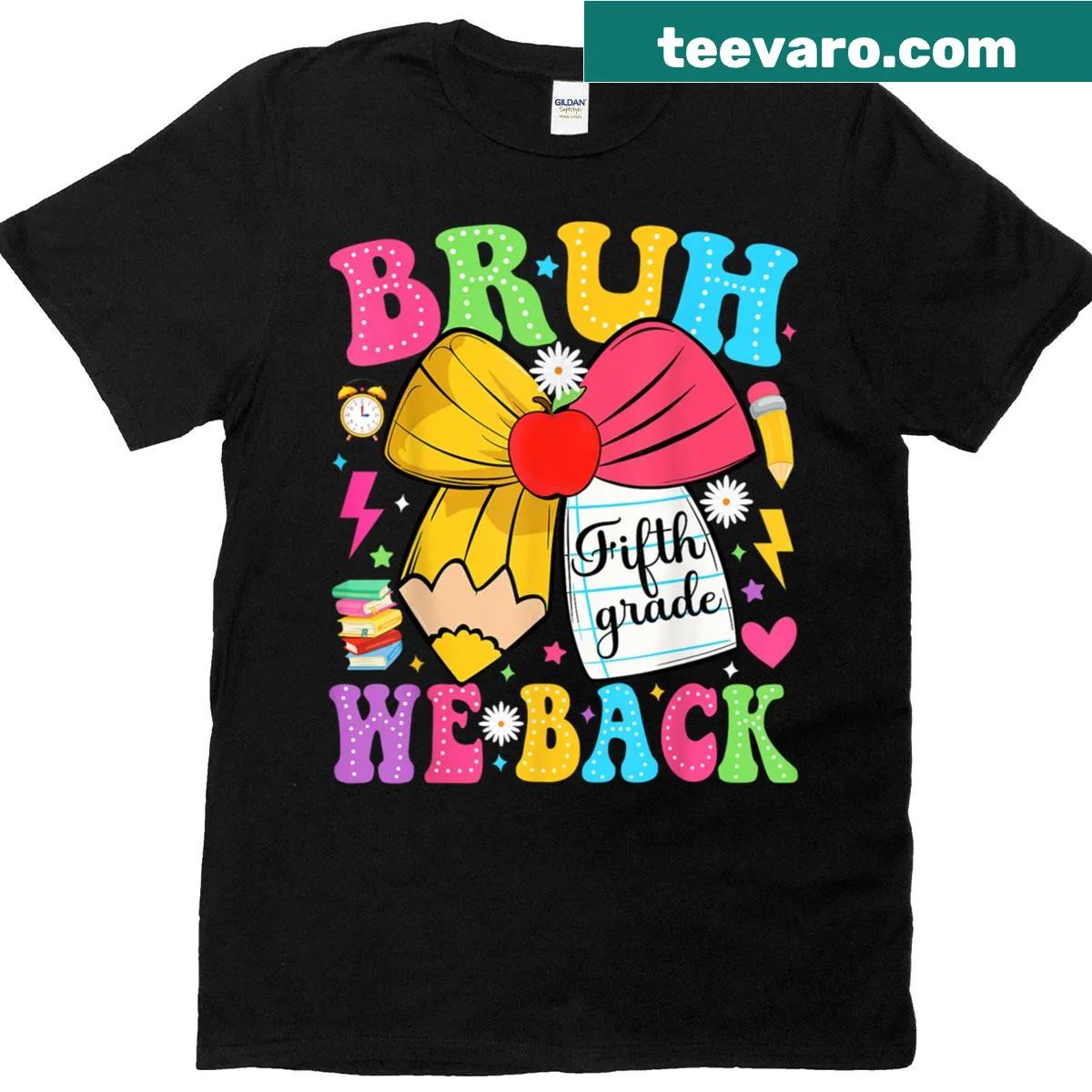 Funny T-shirt for fifth-grade girls with 'Bruh We Back' text — on a men's t-shirt