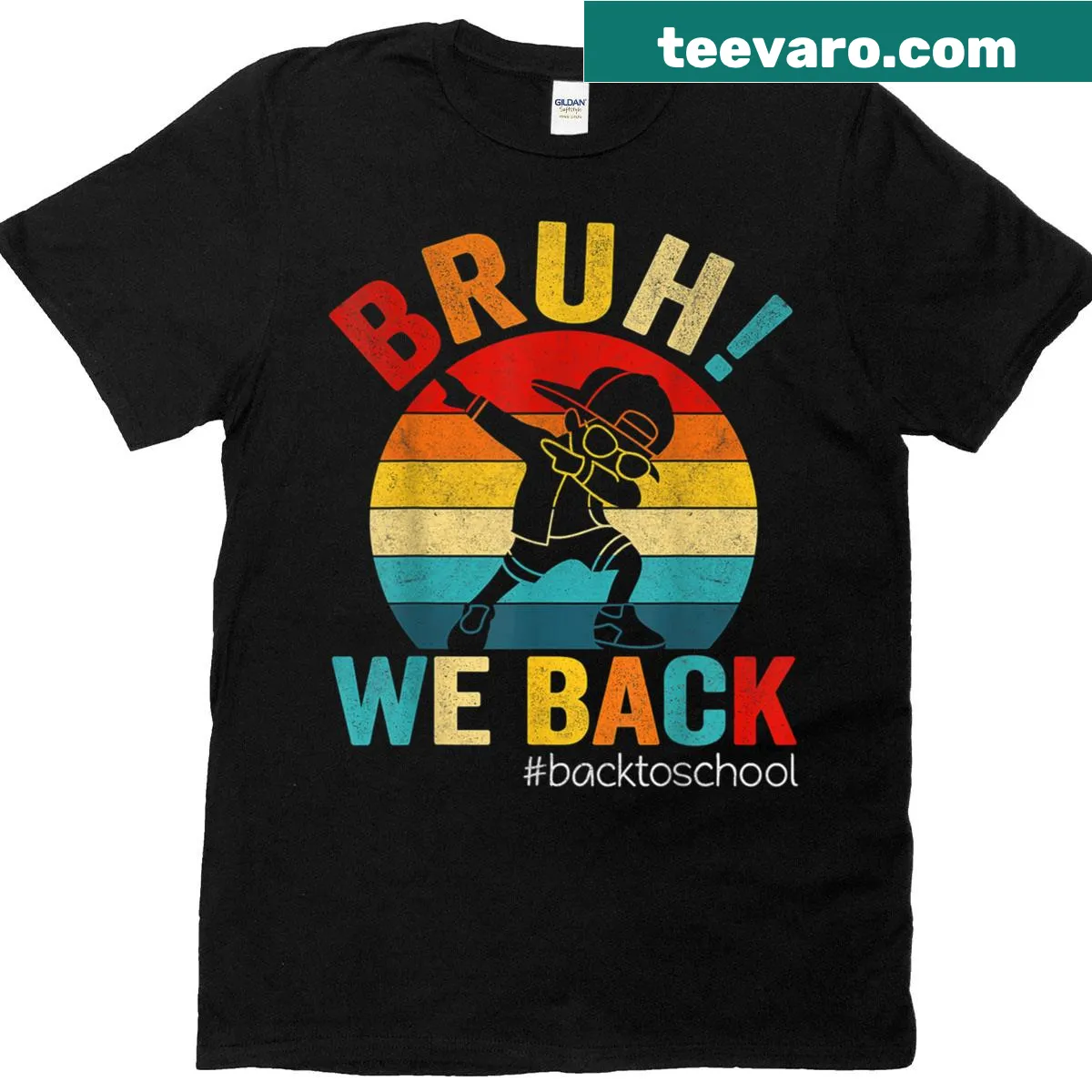 Vintage-style t-shirt with the phrase 'Bruh We Back' for back-to-school humor — on a men's t-shirt