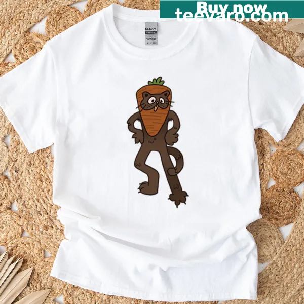 Playful illustration of a cat with a carrot on a T-shirt