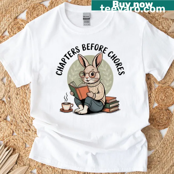 Illustrated cozy reading rabbit T-shirt