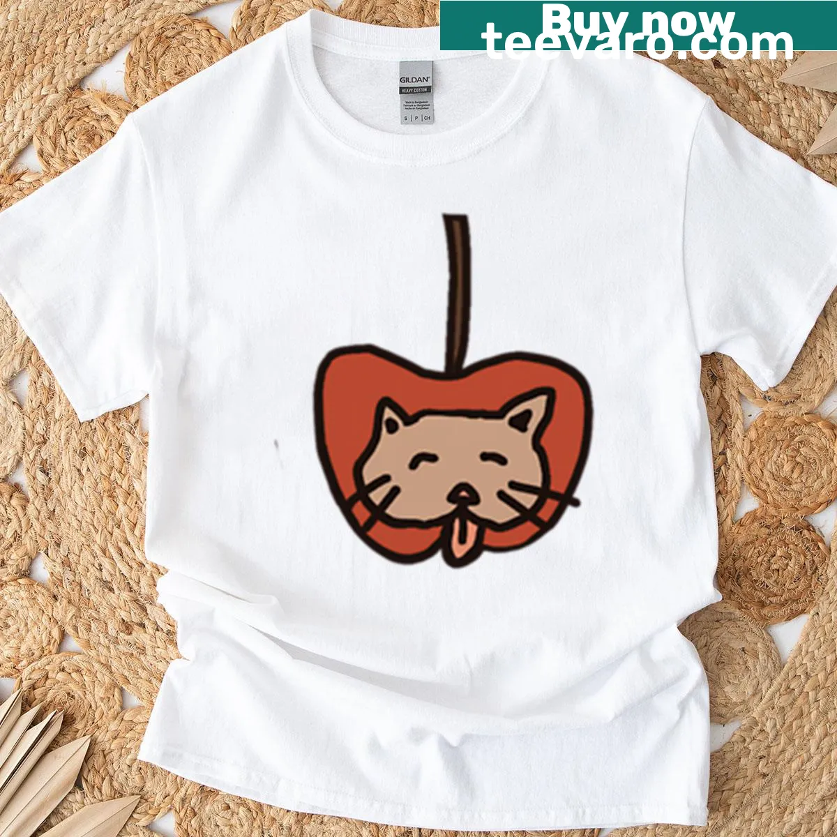 Cute cherry cat head illustration on a t-shirt — on a men's t-shirt