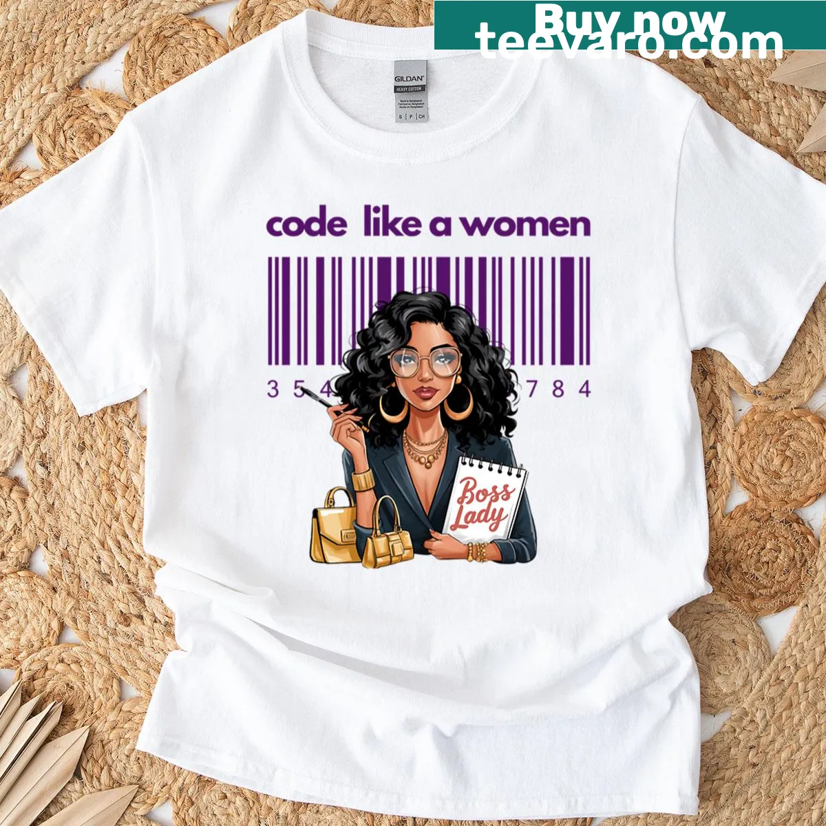 Text design promoting women in tech on a t-shirt — on a men's t-shirt
