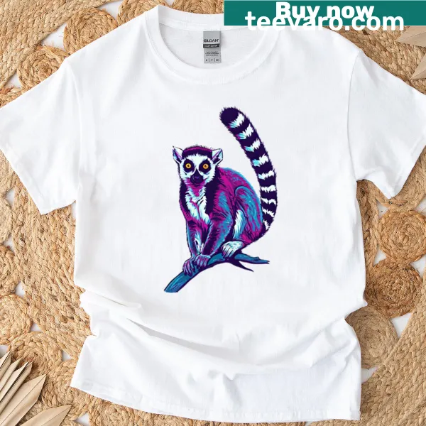Illustration of a playful ring-tailed lemur on a T-shirt