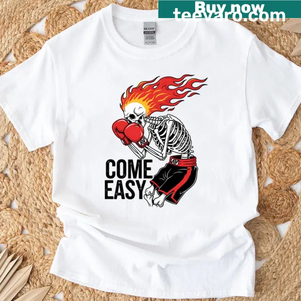 Flaming skeleton boxer graphic T-shirt