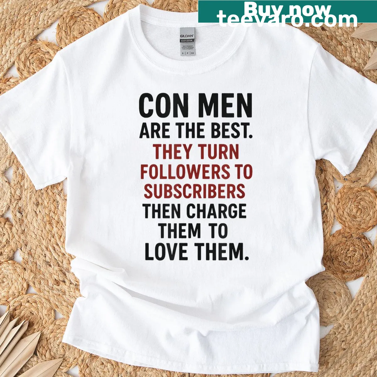 Edgy illustration of a con man on a t-shirt — on a men's t-shirt