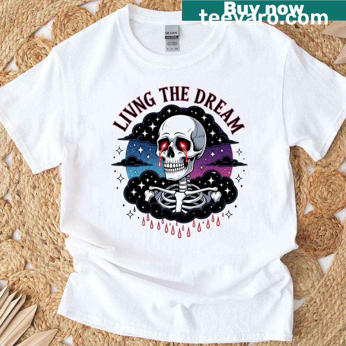 Skeleton t-shirt with cosmic theme design — on a men's t-shirt