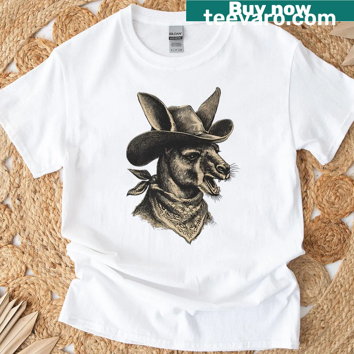 Cowboy kangaroo rodeo graphic t-shirt for kids — on a men's t-shirt