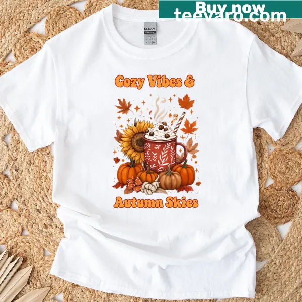 Illustration of autumn vibes with pumpkin spice on a T-shirt