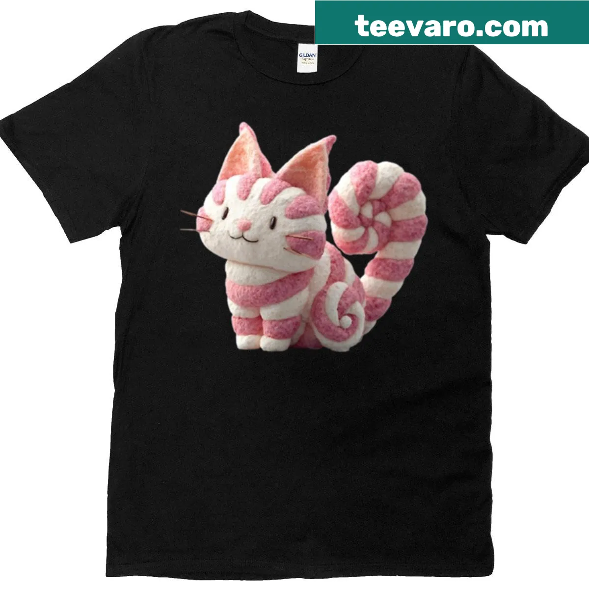 Illustration of a cute marshmallow cat on a whimsical T-shirt — on a men's t-shirt