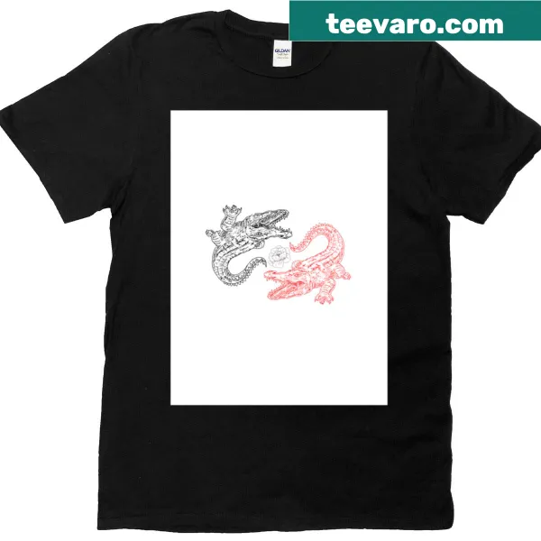 Illustration of a crocodile in a yin yang design on a T-shirt