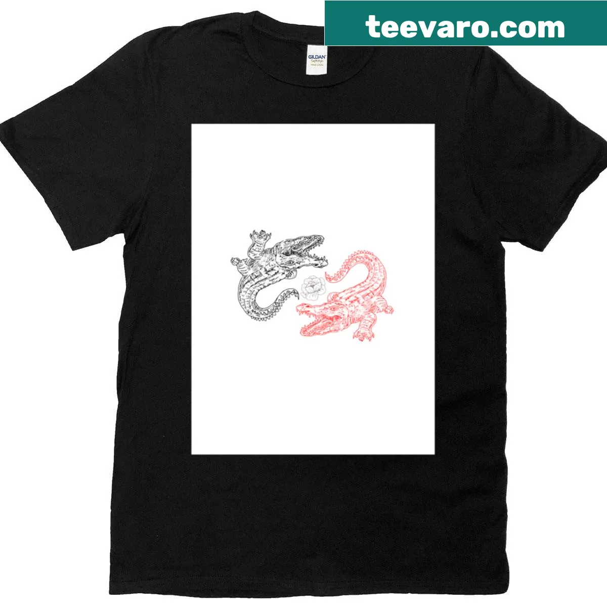 Illustration of a crocodile in a yin yang design on a T-shirt — on a men's t-shirt