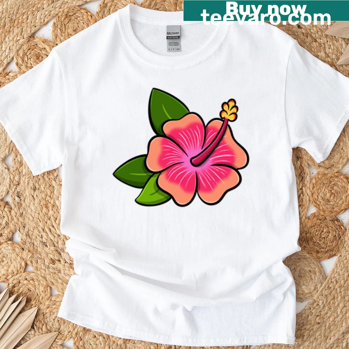Charming hibiscus flower illustration on a casual t-shirt — on a men's t-shirt