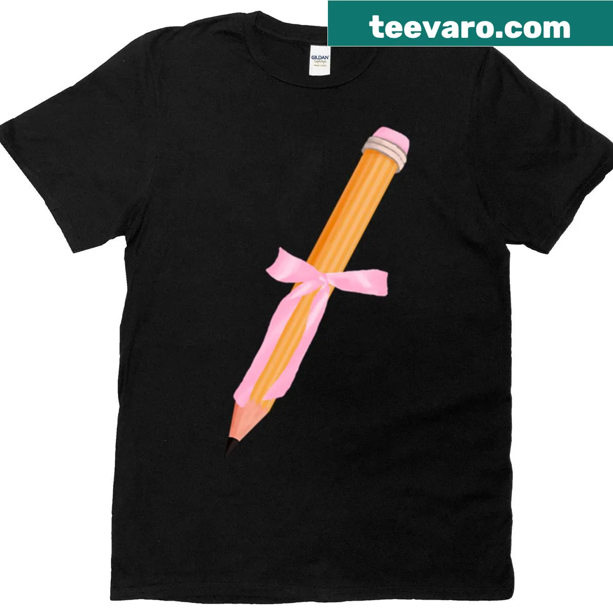 Cute pencil with a pink bow illustration on a T-shirt — on a men's t-shirt