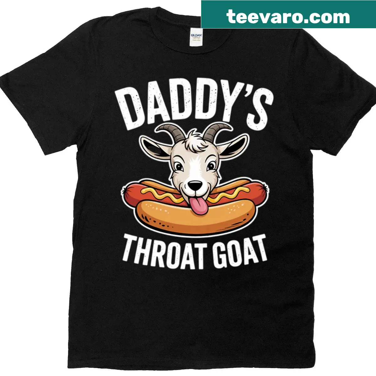 Text design featuring 'Daddys Throat Goat' on a T-shirt — on a men's t-shirt