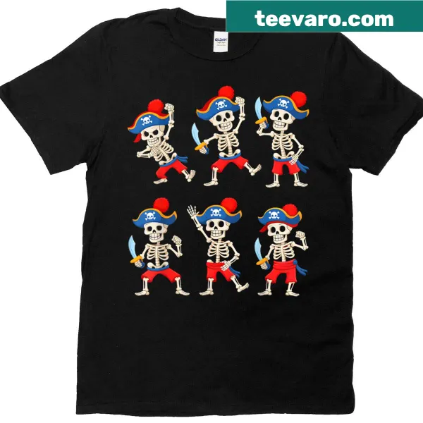 Fun t-shirt featuring a dancing skeleton pirate for kids