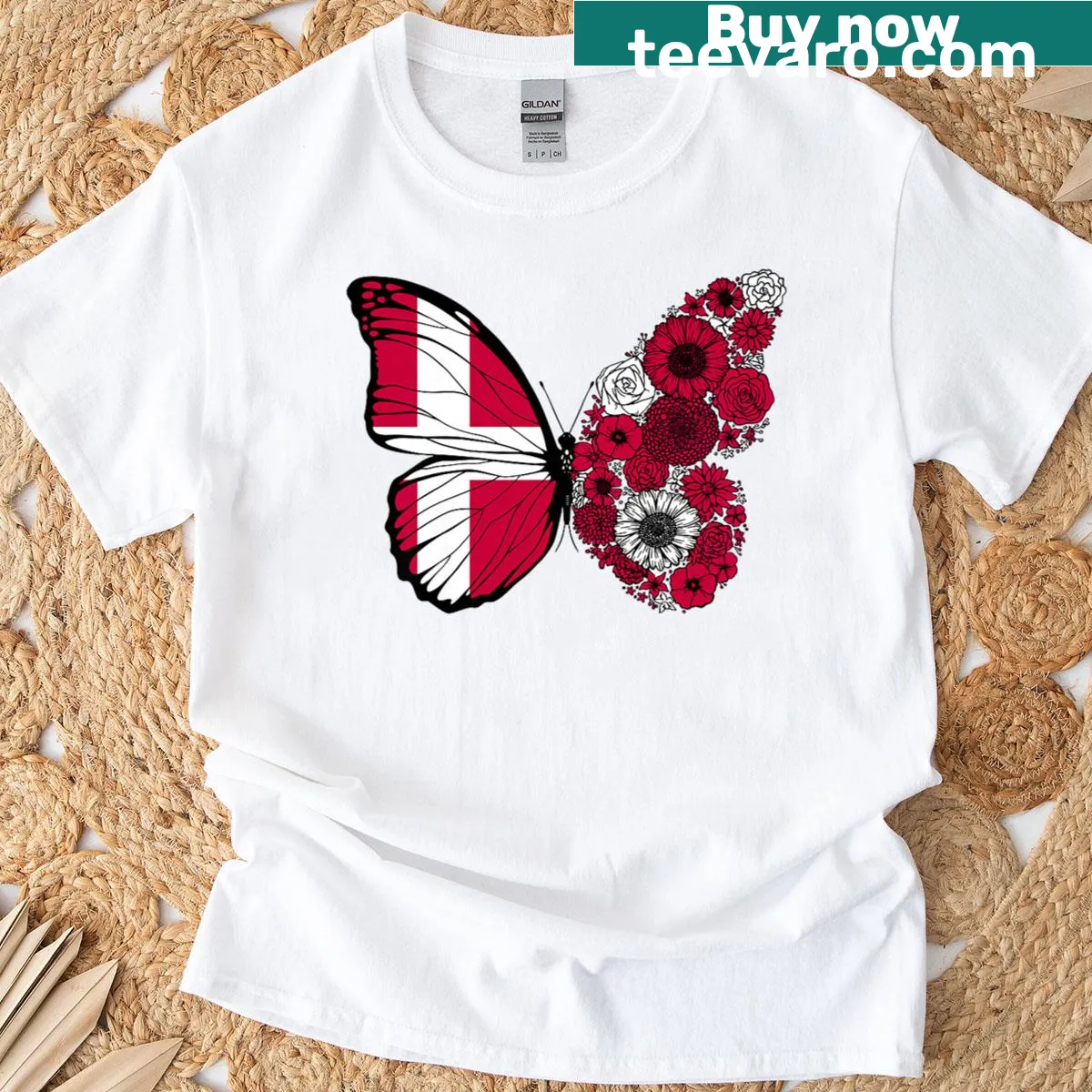 Butterfly design with Danish flag on a women's T-shirt — on a men's t-shirt