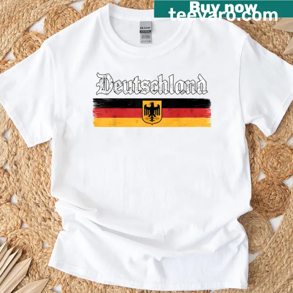 Vintage-style T-shirt with a German eagle and flag design