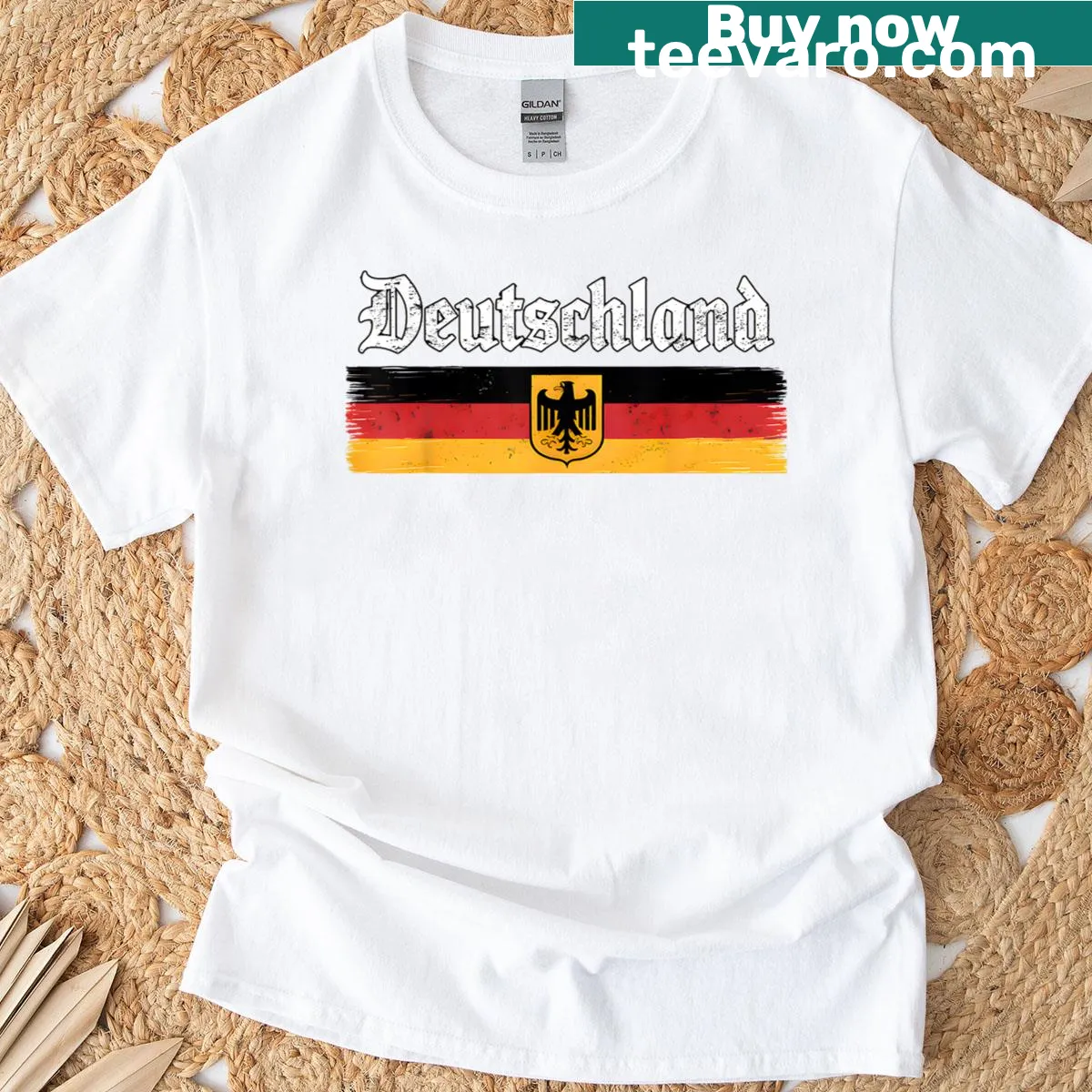 Vintage-style T-shirt with a German eagle and flag design — on a men's t-shirt
