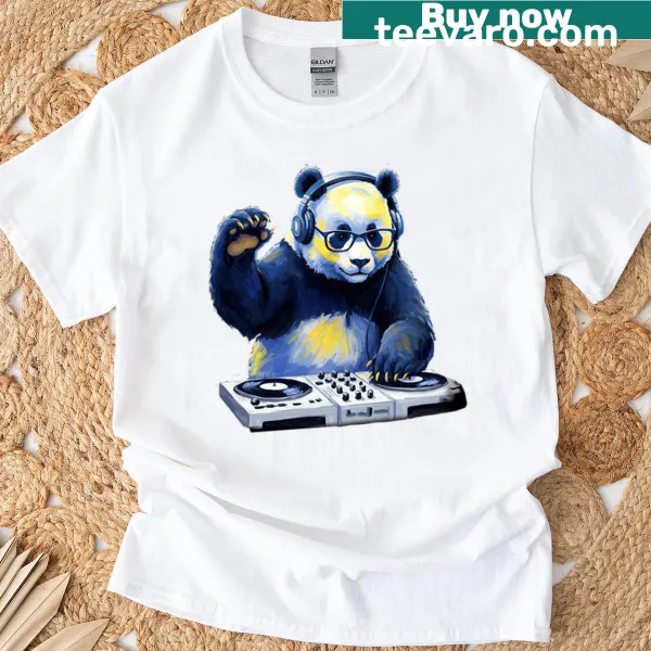 Cartoon panda bear DJing on turntables T-shirt for kids