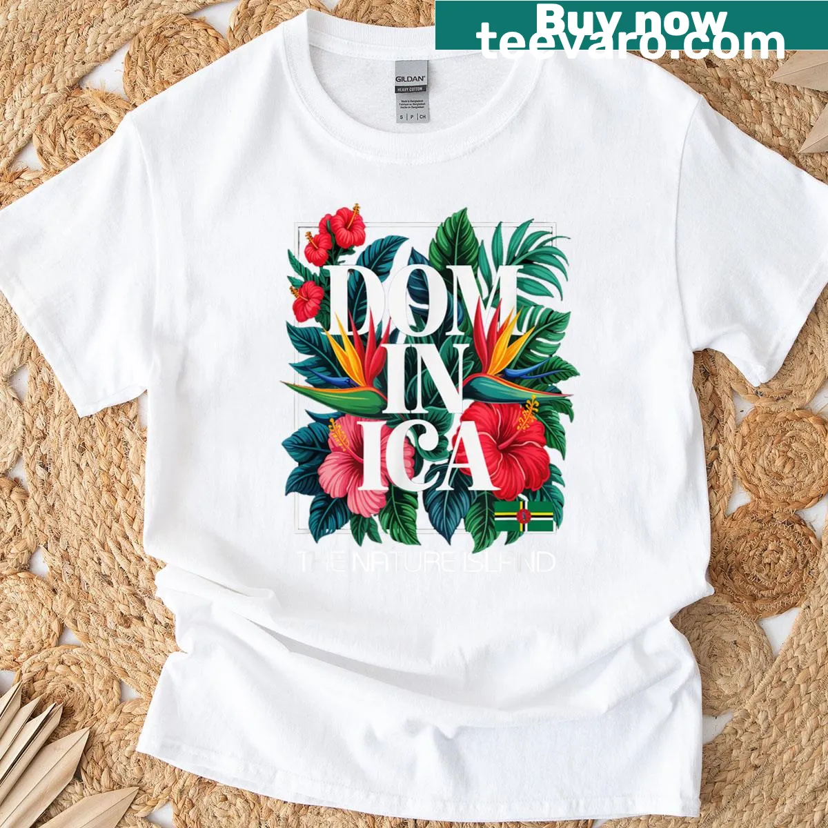 Illustration of Dominica island scenery on a travel t-shirt — on a men's t-shirt