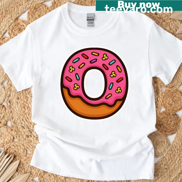 Whimsical donut shaped like the letter O on a T-shirt