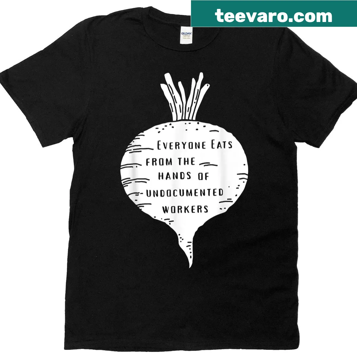 T-shirt promoting rights of undocumented workers with bold message — on a men's t-shirt