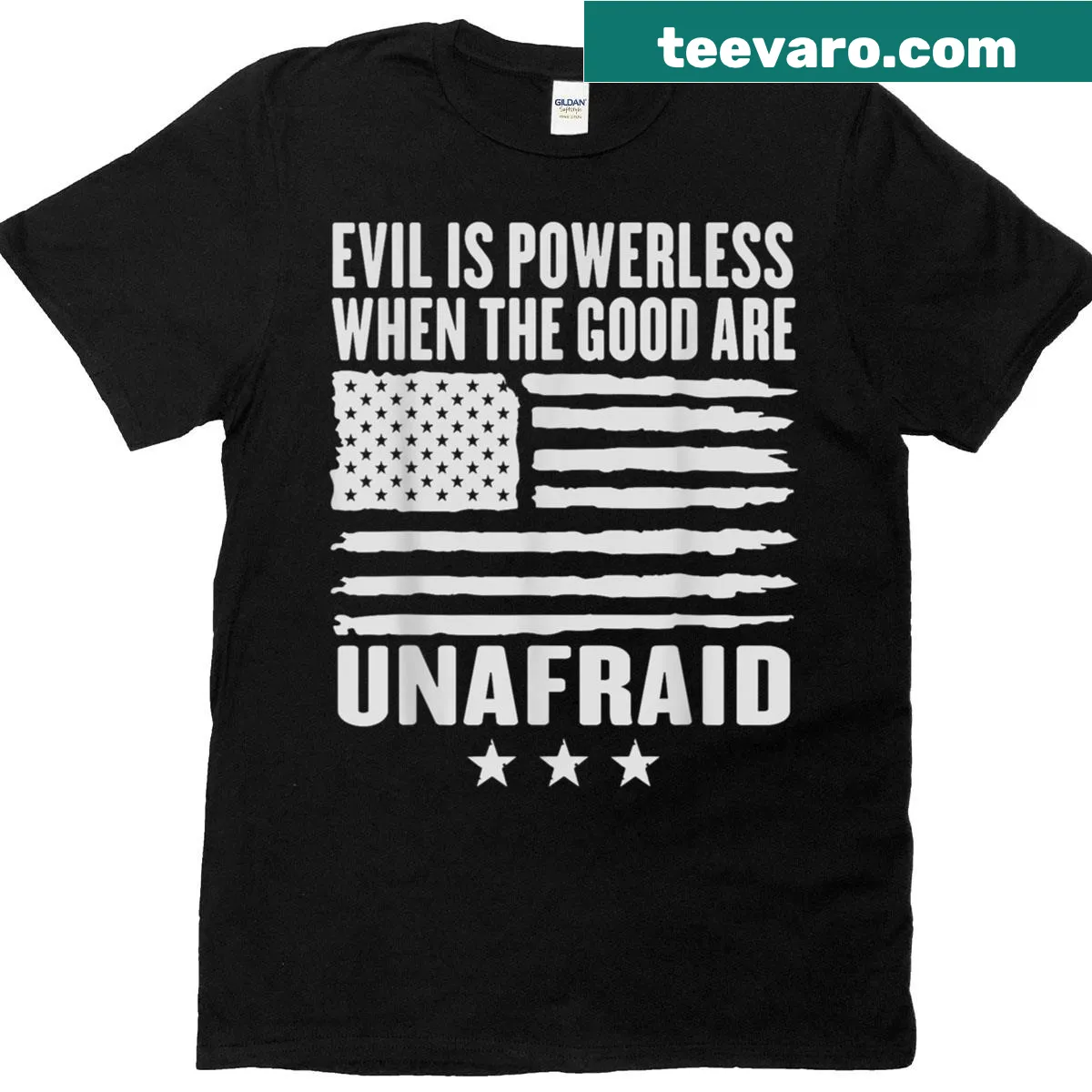 T-shirt with the quote and American flag design — on a men's t-shirt