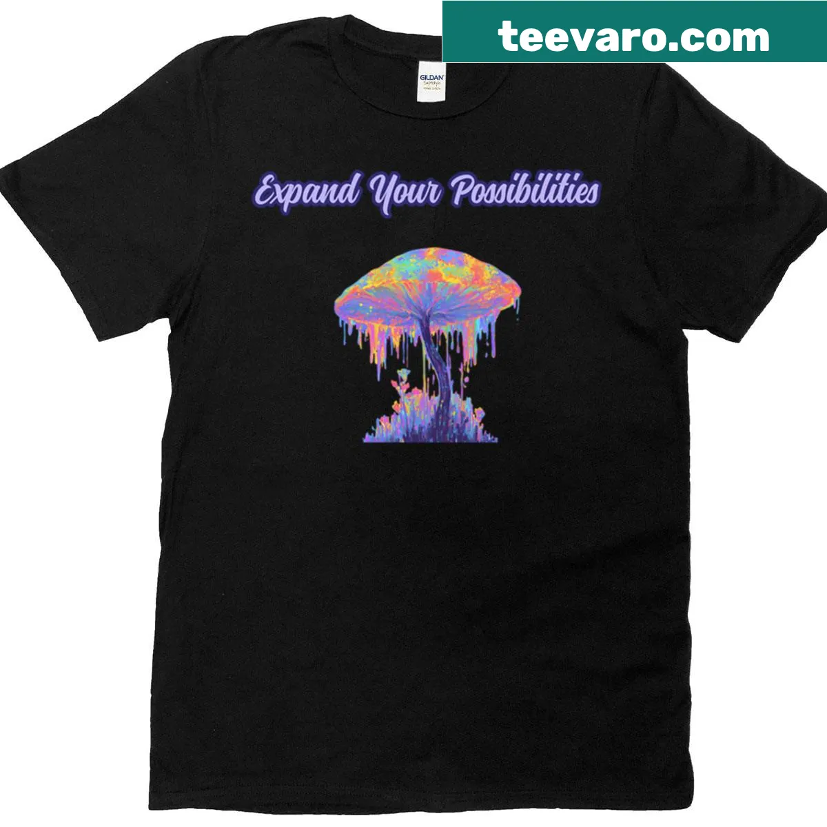 Psychedelic mushroom and inspirational text on a T-shirt. — on a men's t-shirt