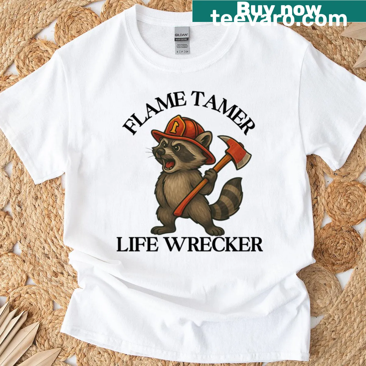 Playful T-shirt with the phrase 'Flame Tamer' and graphic flames — on a men's t-shirt
