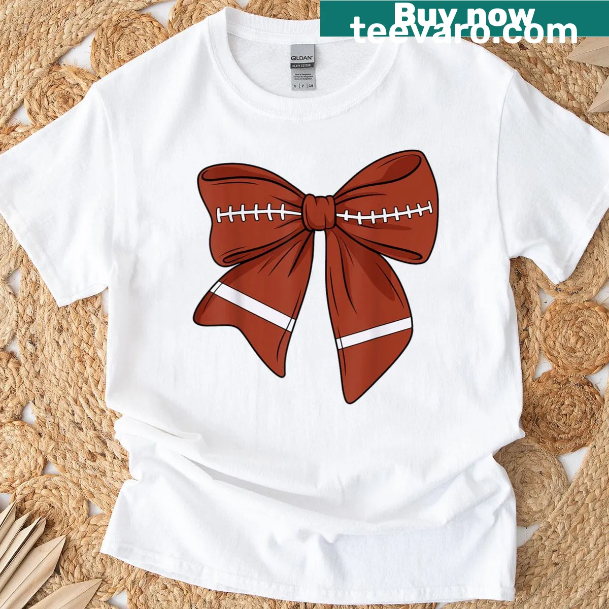 Illustrative t-shirt with a cute bow and football graphics. — on a men's t-shirt