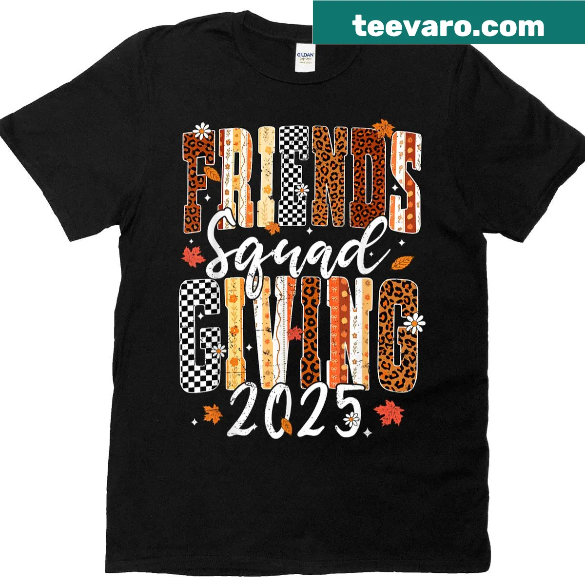 Thankful Friends Squad Giving Thanksgiving T-shirt with warm typography — on a men's t-shirt