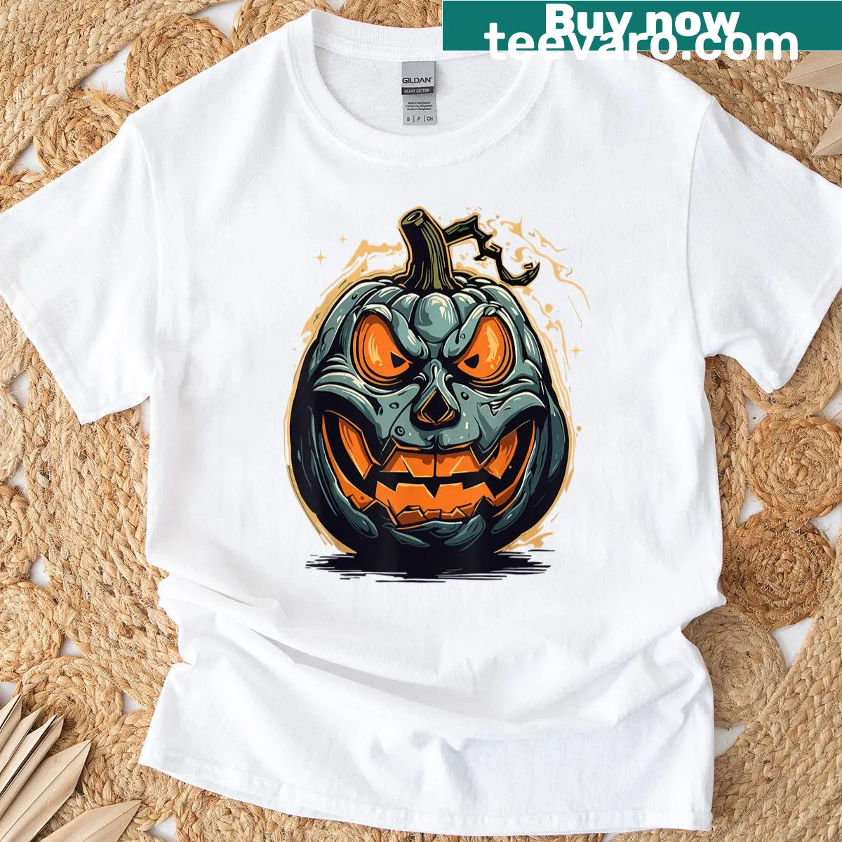 Funny pumpkin graphic T-shirt for Halloween — on a men's t-shirt