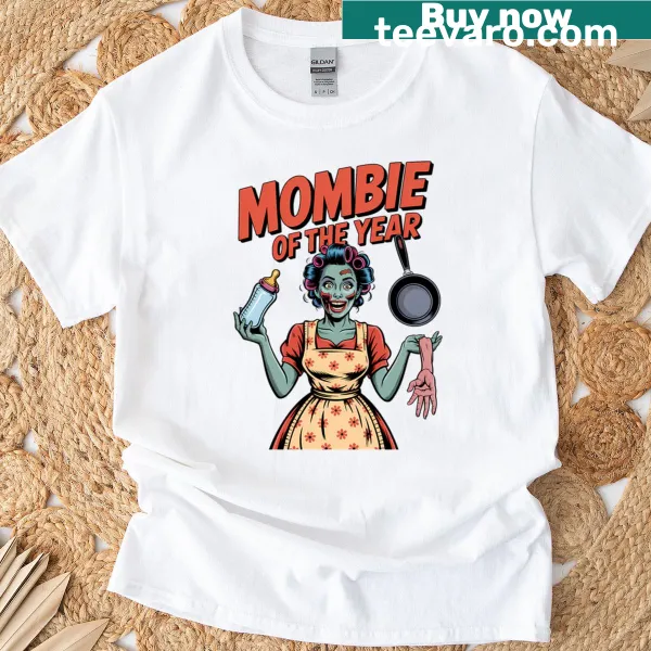 Retro distressed Mombie t-shirt featuring a humorous zombie graphic