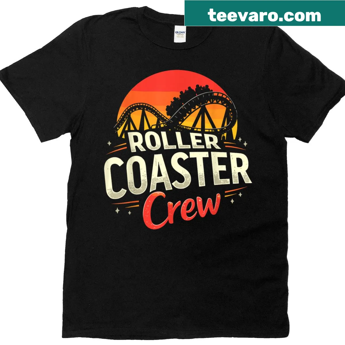 Text tee for kids that says 'Roller Coaster Crew' — on a men's t-shirt