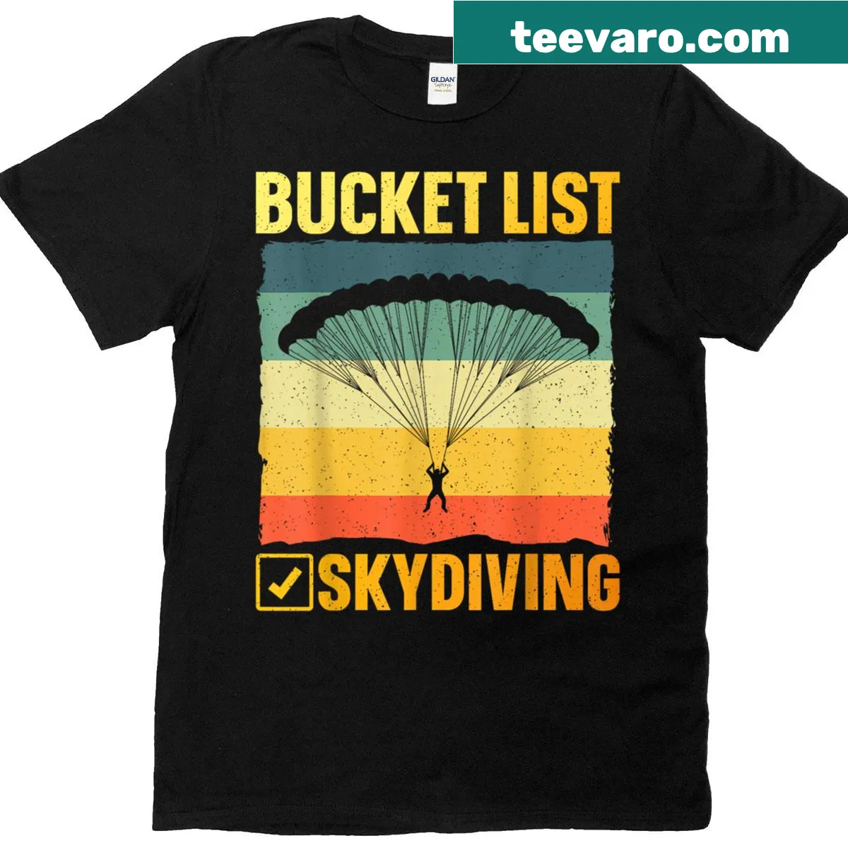 Funny skydiving graphic t-shirt for adventure lovers — on a men's t-shirt