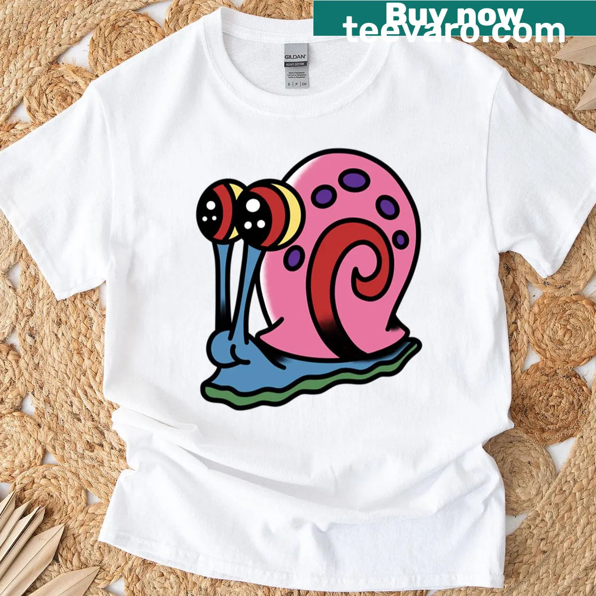 Tattoo flash graphic of Gary from Spongebob on a T-shirt — on a men's t-shirt