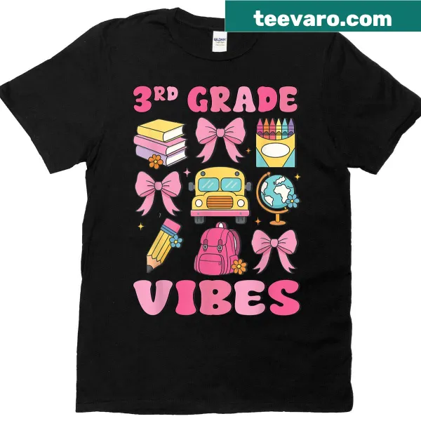 Illustrative teacher t-shirt featuring a bow design for back-to-school
