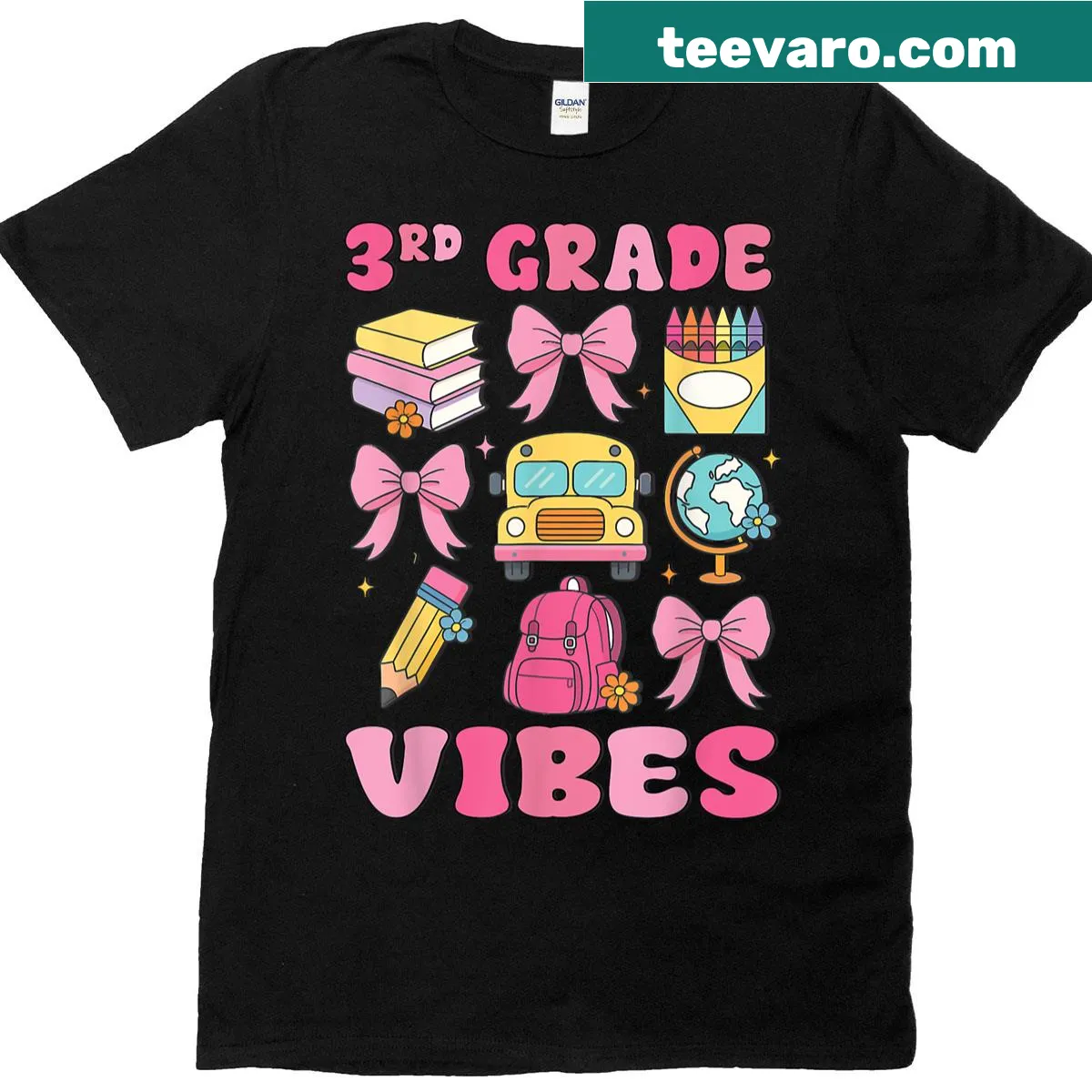 Illustrative teacher t-shirt featuring a bow design for back-to-school — on a men's t-shirt