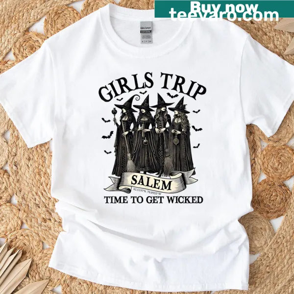 Girls trip Halloween design featuring witch themes on a T-shirt