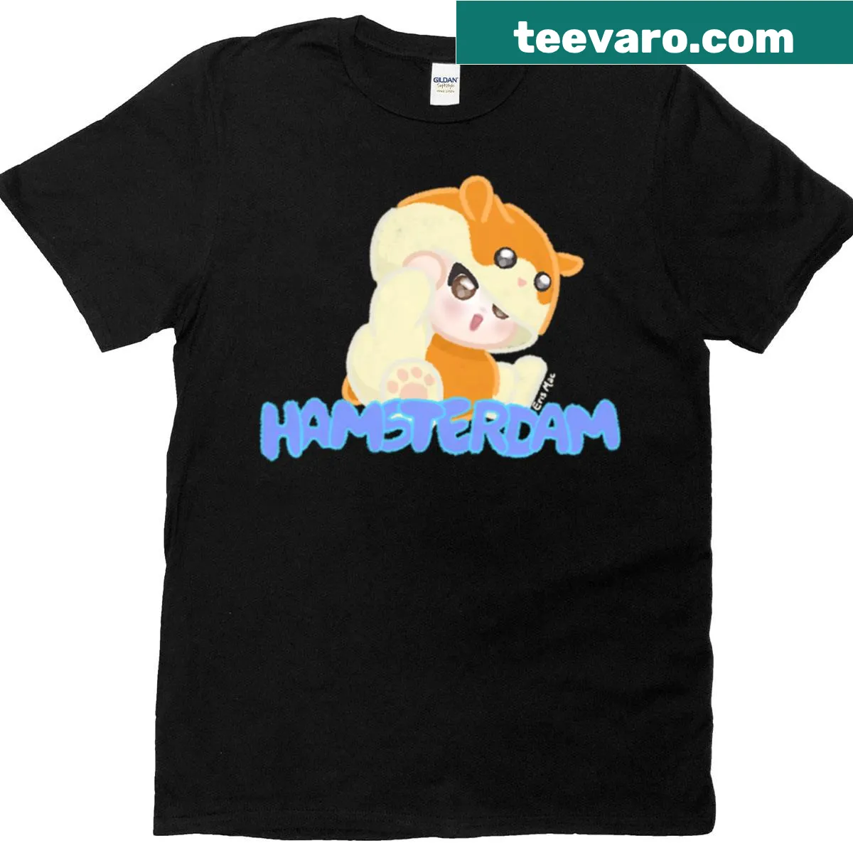 Cute cartoon hamster in Amsterdam on a t-shirt — on a men's t-shirt