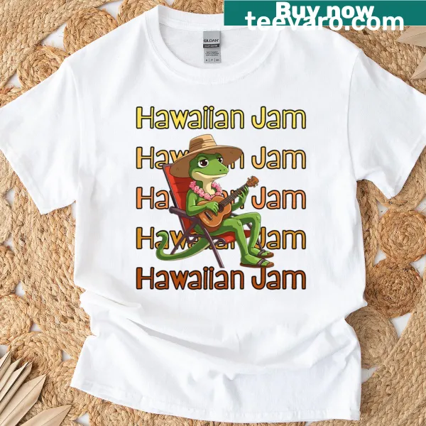 Playful Hawaiian-themed graphic on a T-shirt