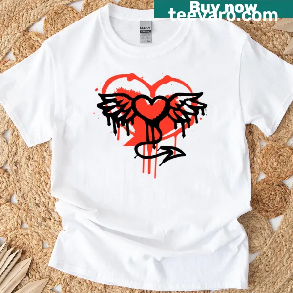 Modern graffiti style heart with wings on a T-shirt