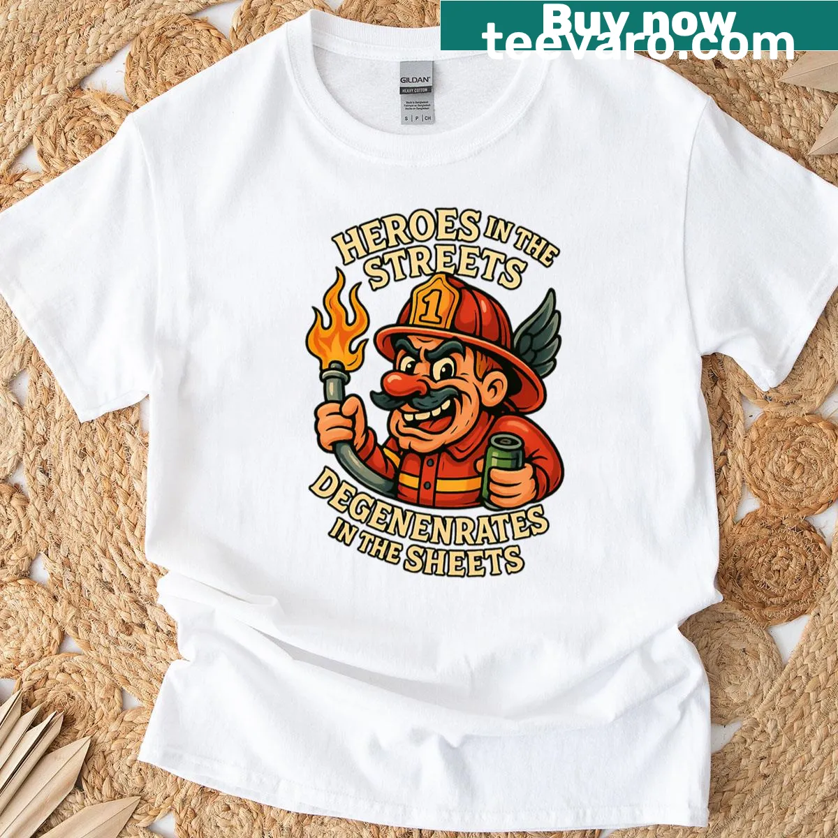 T-shirt with the phrase Hero In The Streets in bold typography — on a men's t-shirt