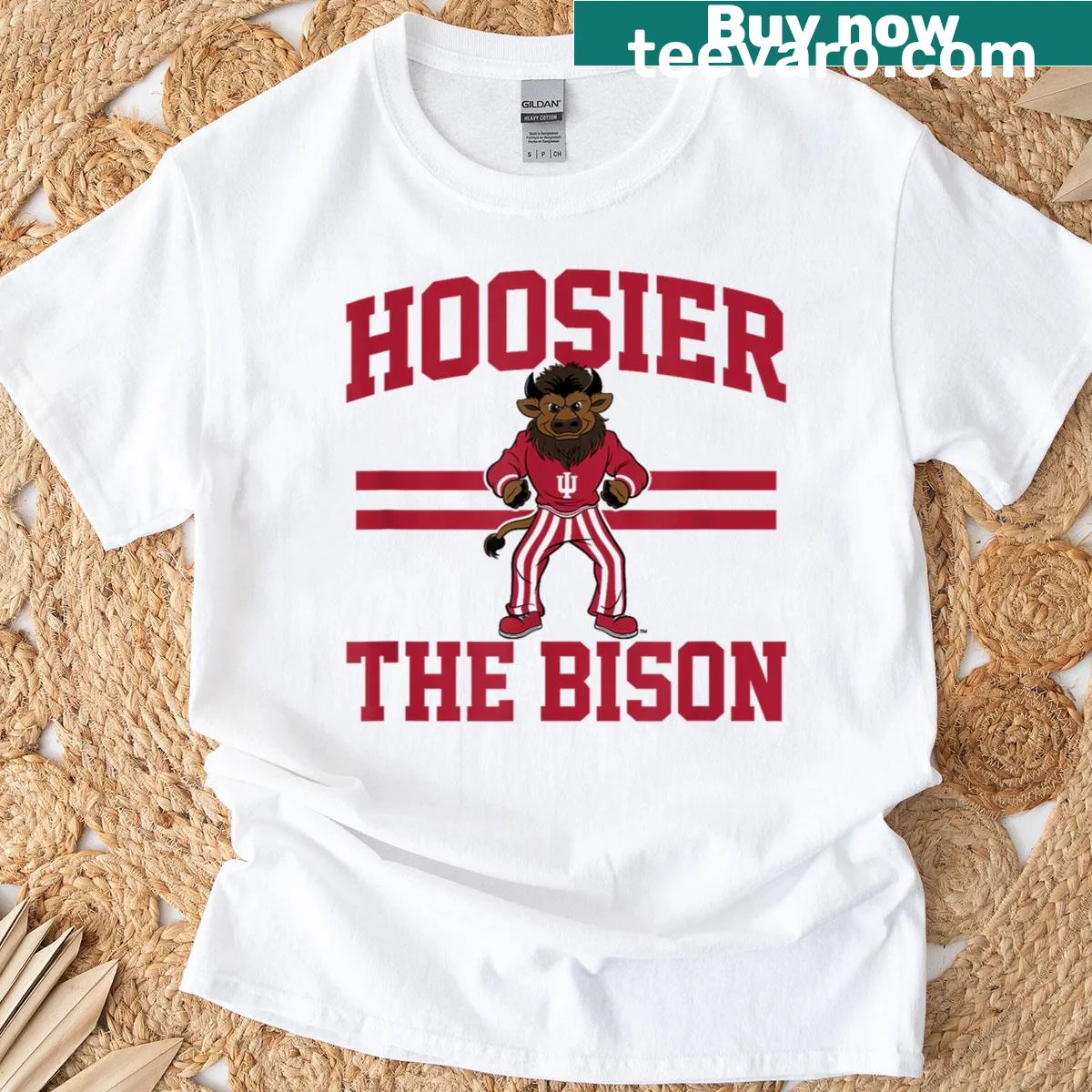 Illustration of Hoosier the Bison on a T-shirt — on a men's t-shirt