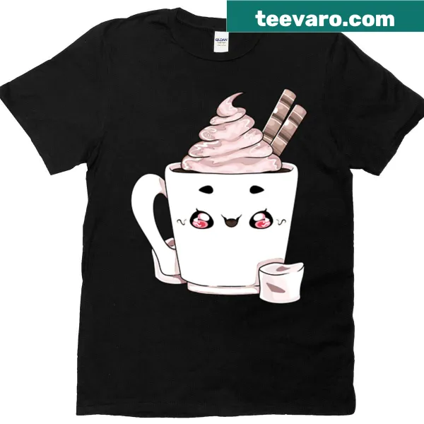 Cute T-shirt featuring a hot cocoa design, inviting warmth and comfort.