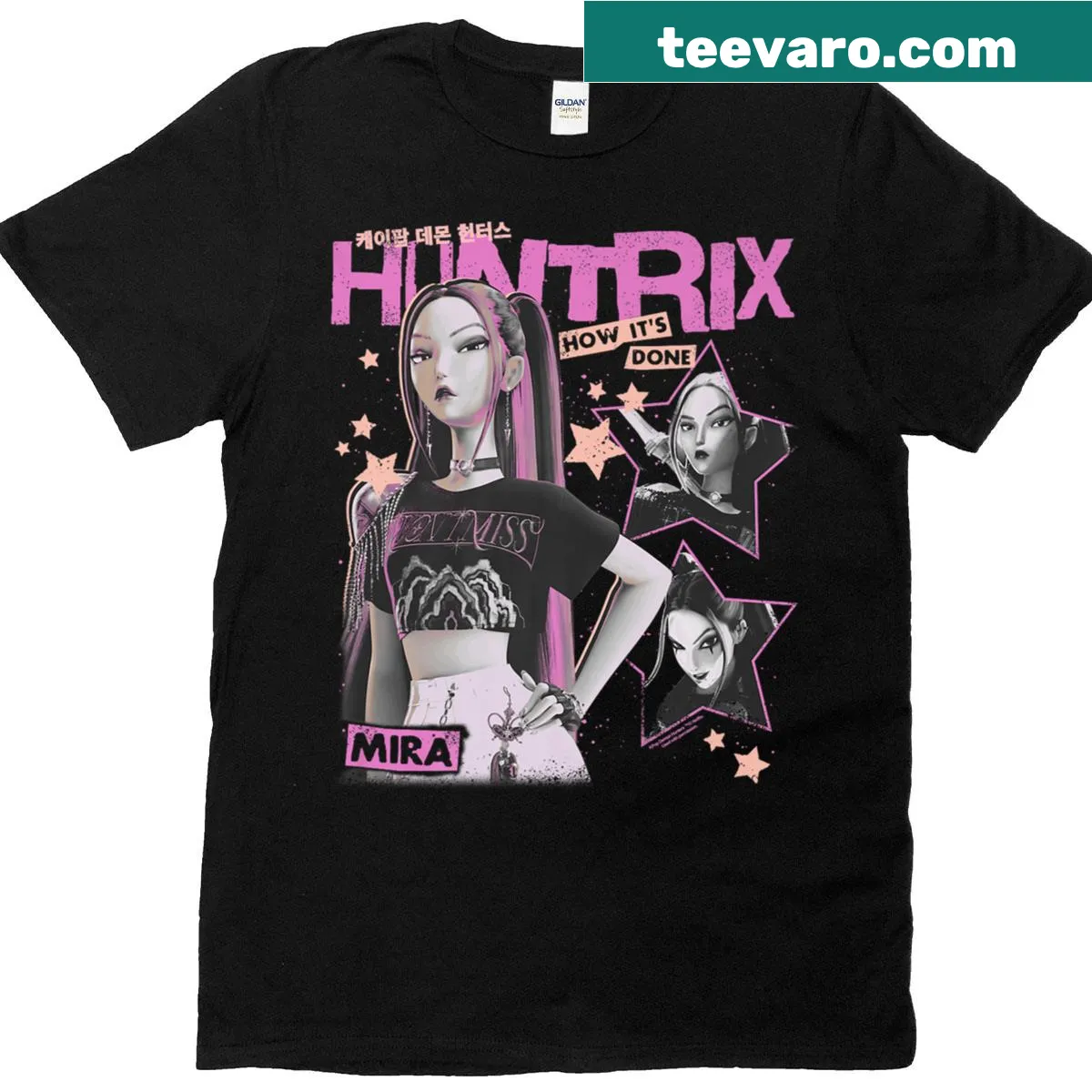 Retro poster style T-shirt featuring Huntrix and nostalgic design — on a men's t-shirt