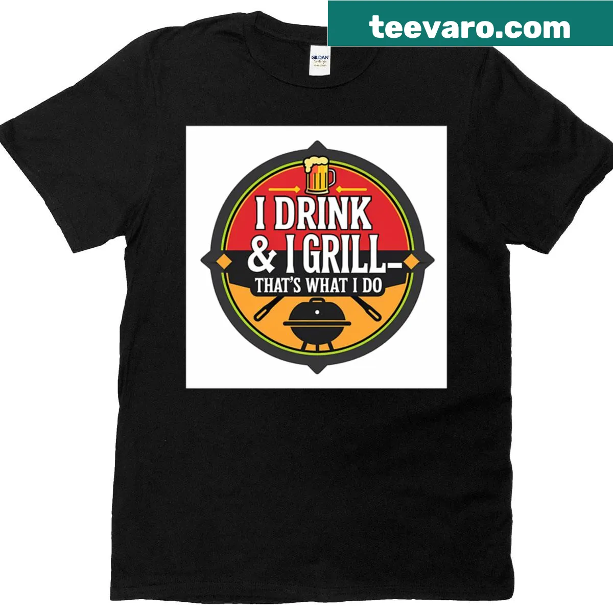 Playful graphic t-shirt with the phrase I Drink Grill — on a men's t-shirt